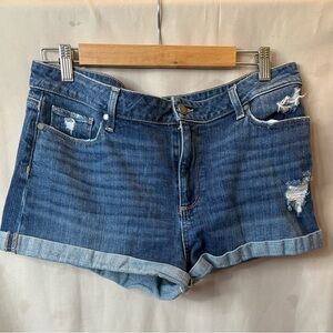 Paige Denim Jean Shorts Women's Size 32 Jimmy Jimmy Dark Wash Cuffed Distressed
